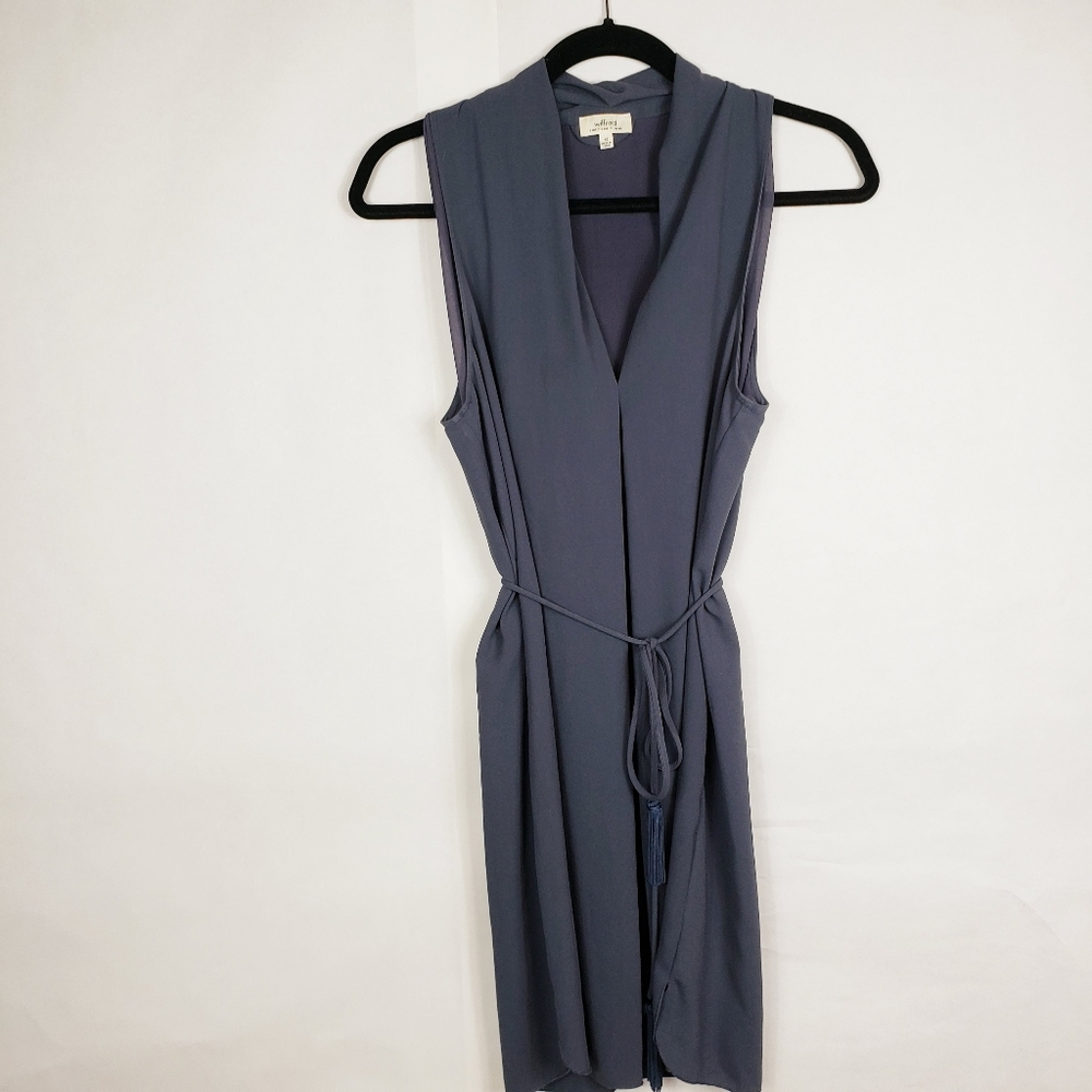 Wilfred Aritzia grey tassle tie v-neck dre…